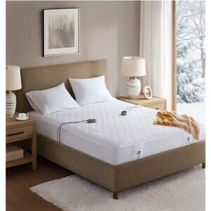 Beautyrest Cotton Blend Heated Mattress Pad, White, Luxury Quilted Cal King